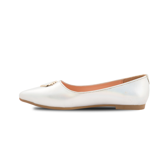 Chamda Women’s White Ballet Flats with Metallic Accent