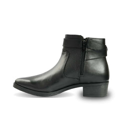 Chamda Women’s Classic Black Ankle Boots with Buckle