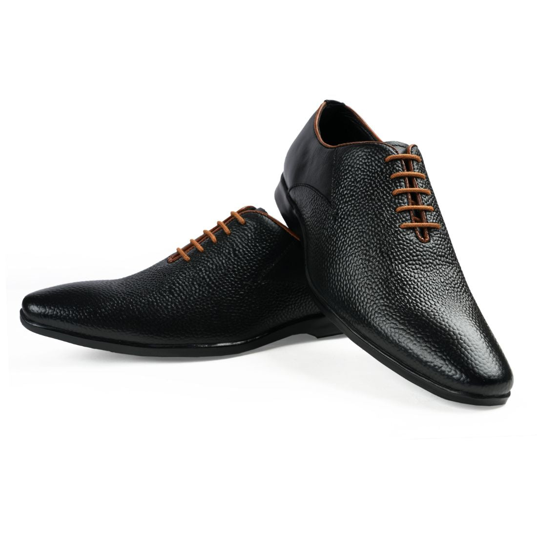 Chamda Men’s Black Textured Leather Lace-Up Formal Derby Shoes