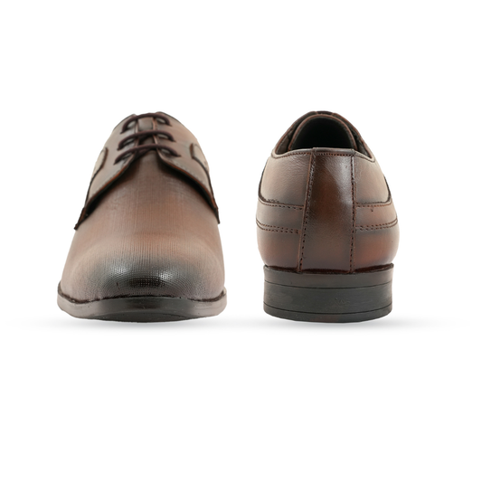 Chamda Brown Textured Leather Lace-Up Formal Shoes for Men