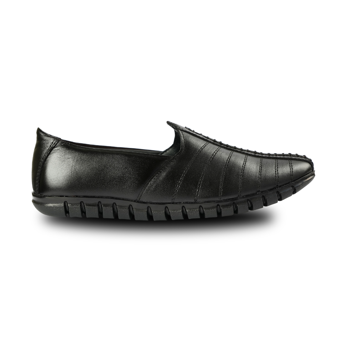 Chamda Black Leather Slip-On Casual Shoes for Men