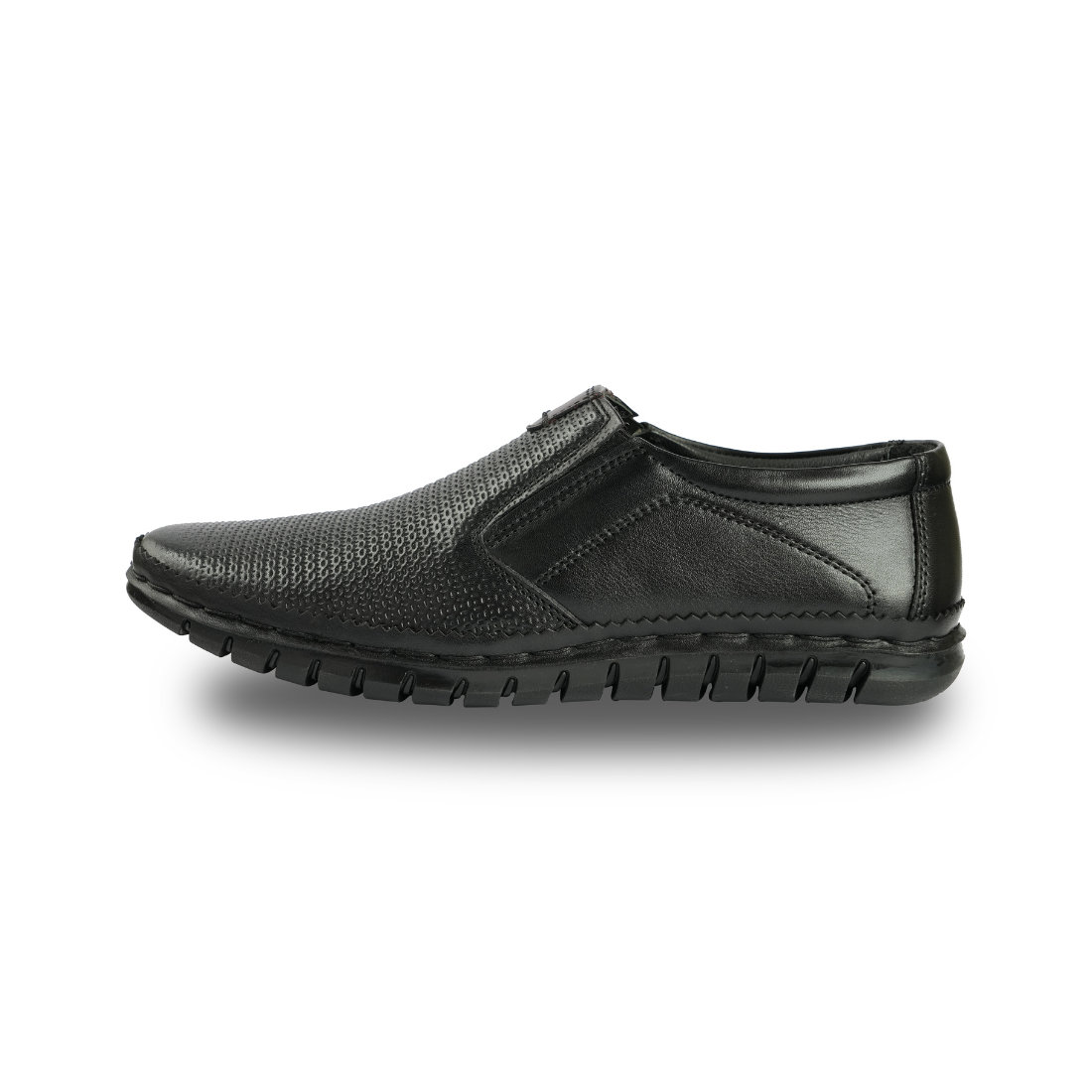 Chamda Black Textured Leather Slip-On Casual Shoes for Men