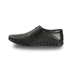 Chamda Black Textured Leather Slip-On Casual Shoes for Men