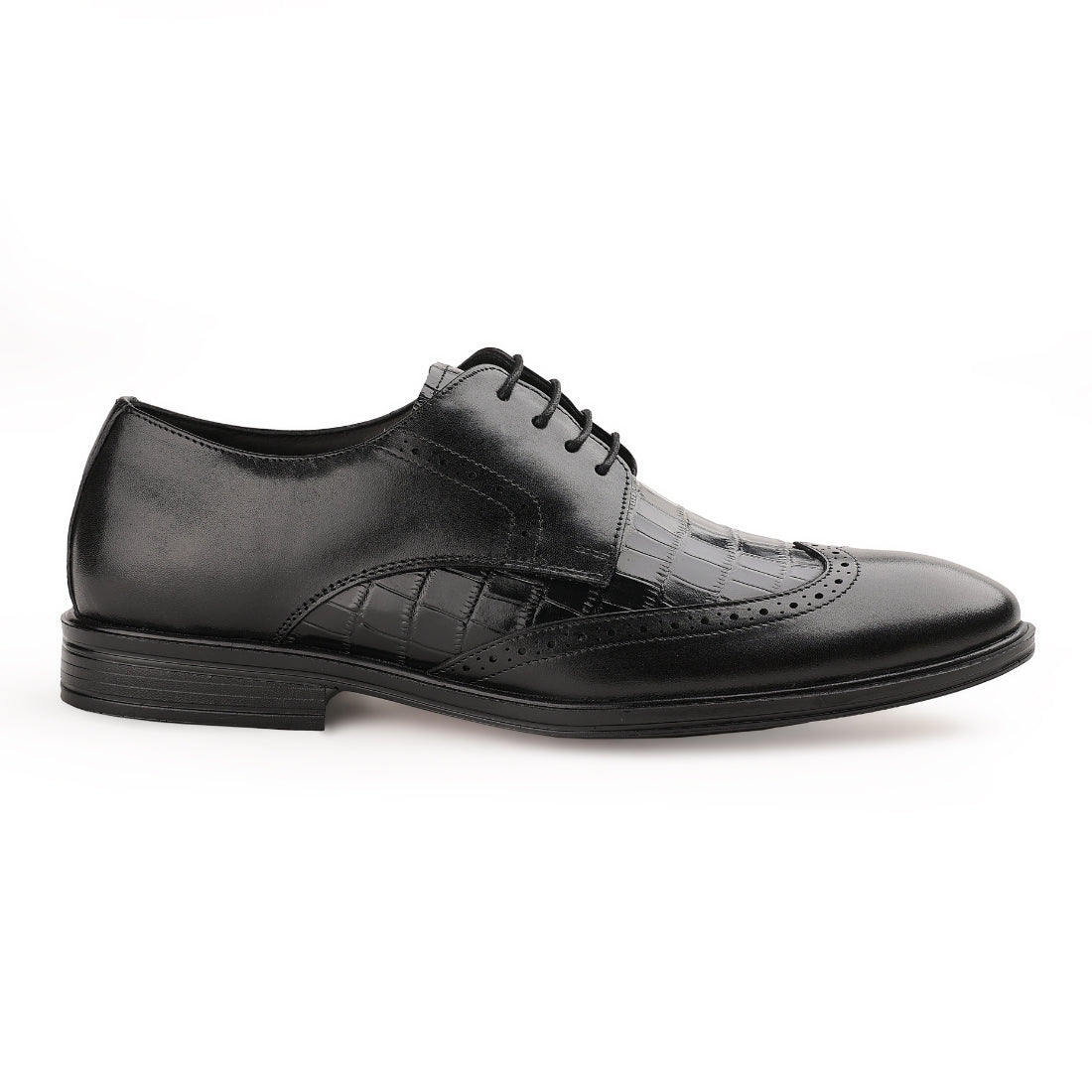 Chamda Men’s Black Textured Formal Leather Shoes