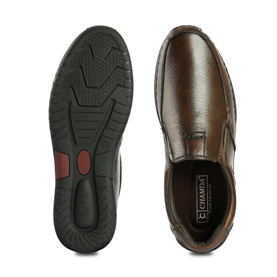 Chamda Brown Genuine Leather Slip-On Comfort Shoes