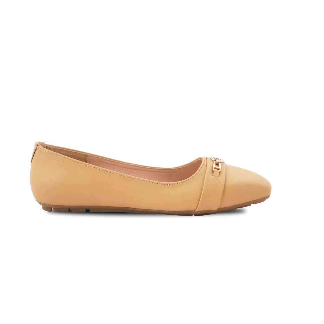 Chamda Women’s Beige Ballet Flats with Metallic Accent
