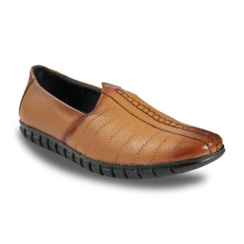 Chamda Men’s Tan Brown Leather Slip-On Loafers