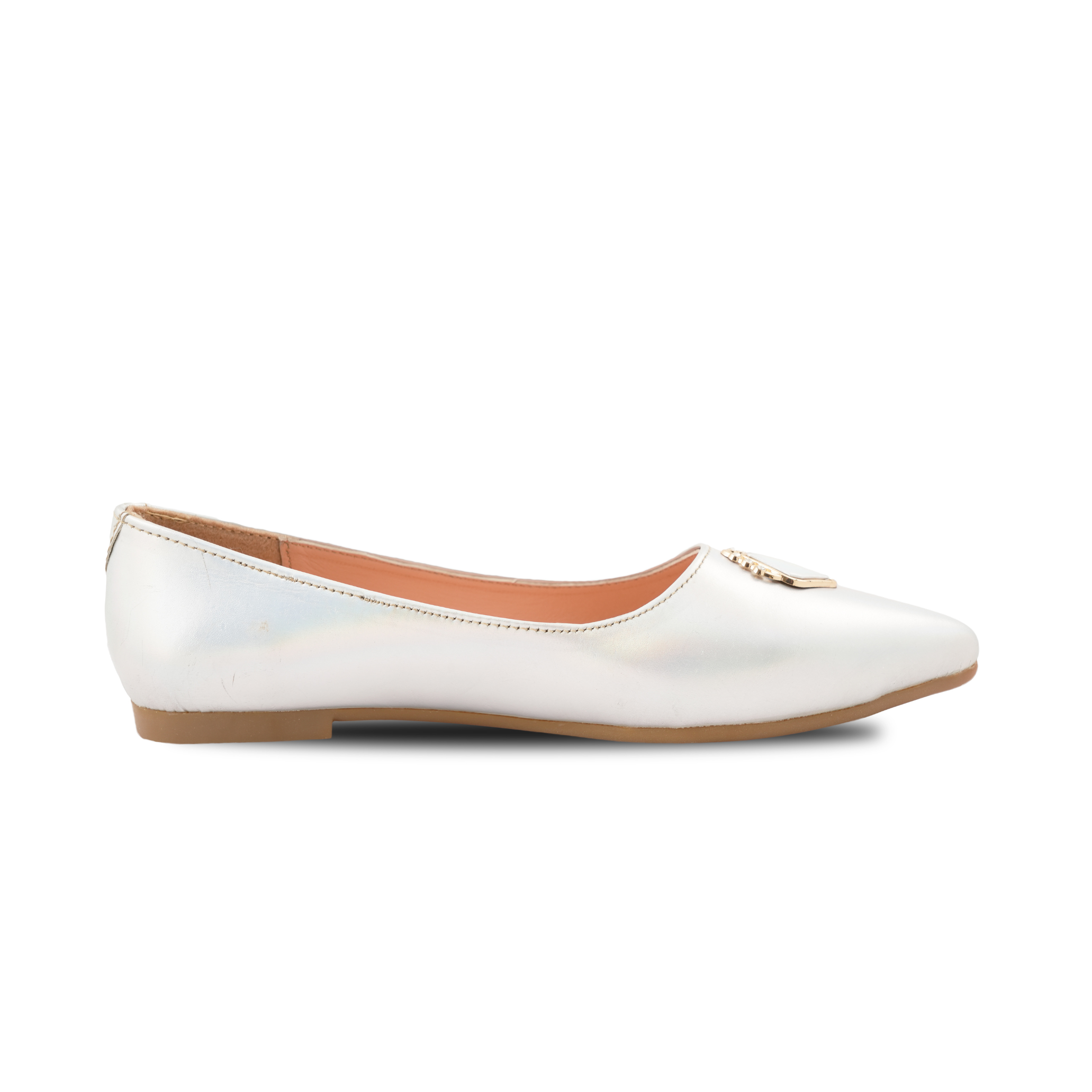 Chamda Women’s White Ballet Flats with Metallic Accent
