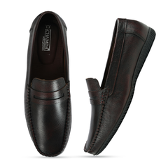 Chamda Men’s Textured Leather Loafers – Dark Brown