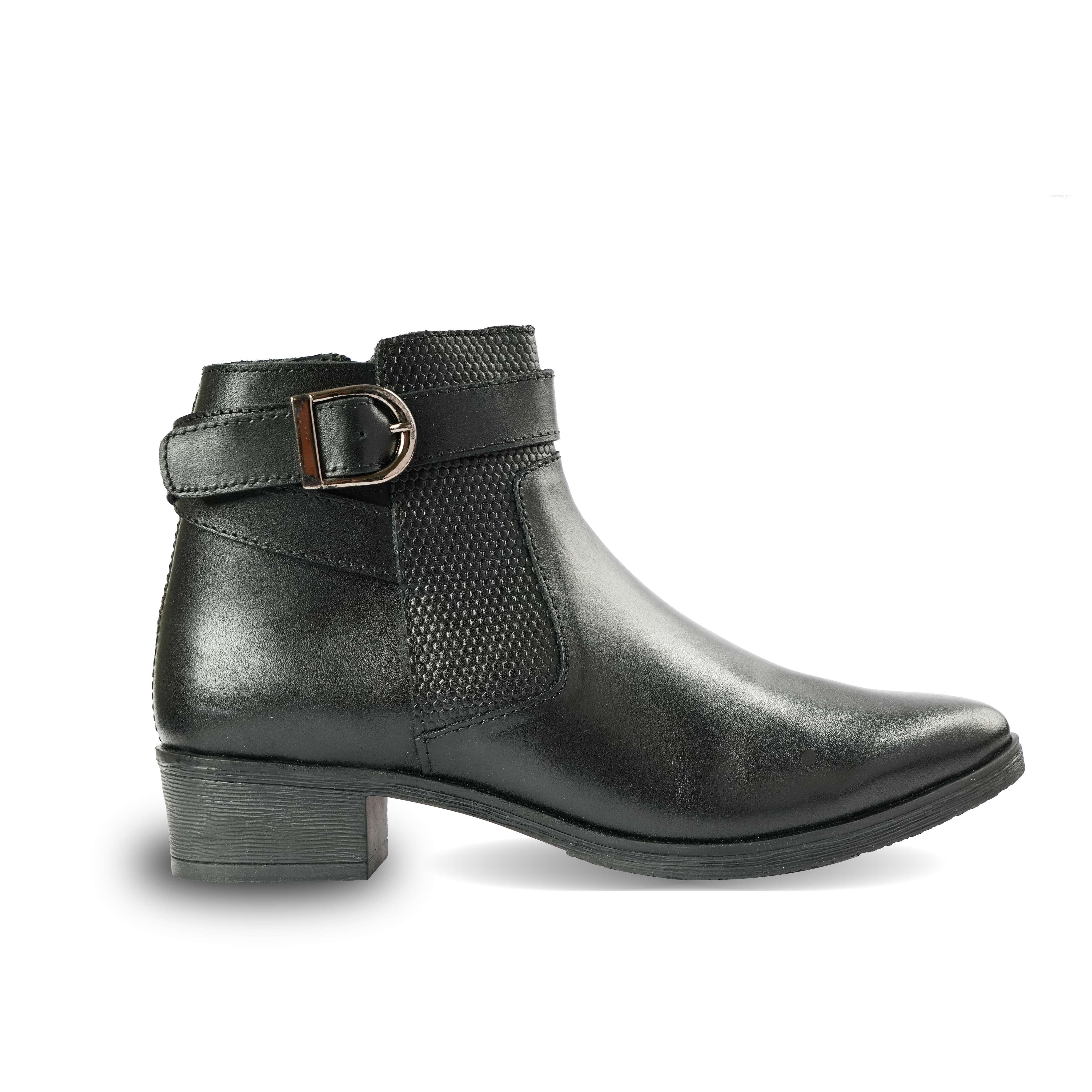 Chamda Women’s Classic Black Ankle Boots with Buckle