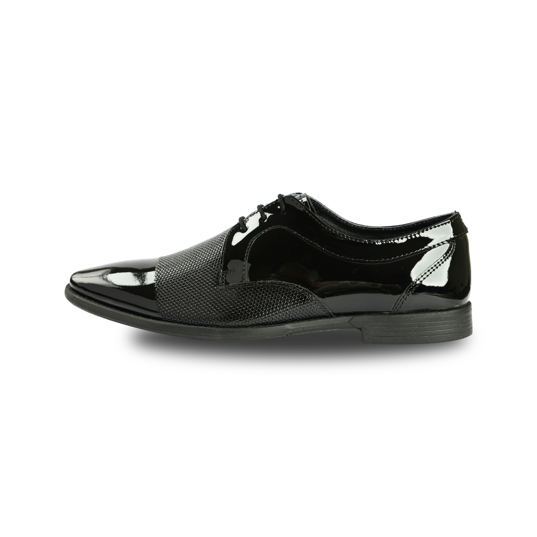 Chamda Black Genuine Leather Patent Finish Textured Lace-Up Formal Shoes for Men