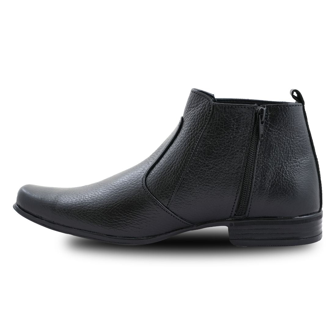 Chamda Men’s Black Genuine Leather Ankle Boots with Side Zip