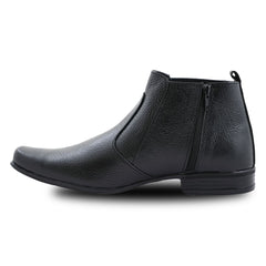 Chamda Men’s Black Genuine Leather Ankle Boots with Side Zip