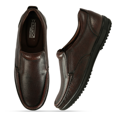 Chamda Men’s Brown Leather Slip-On Loafers with Anti-Slip Sole