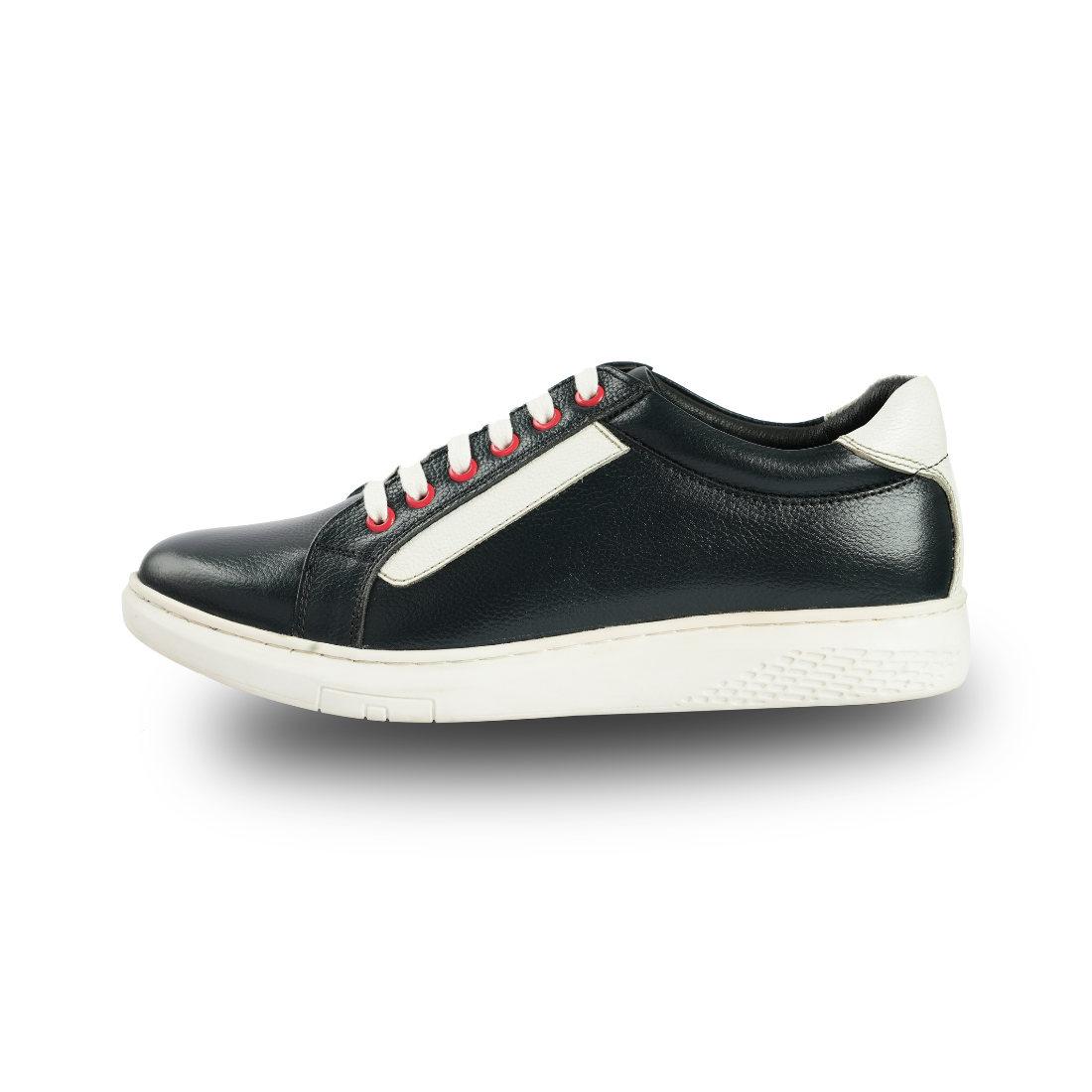 Chamda Black Leather Lace-Up Casual Sneakers for Men