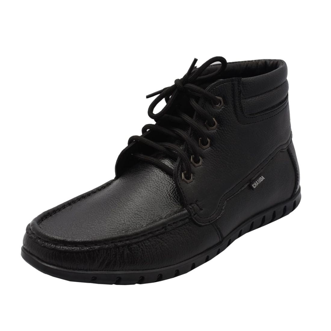 Chamda Men’s Black Genuine Leather Lace-Up Ankle Boots