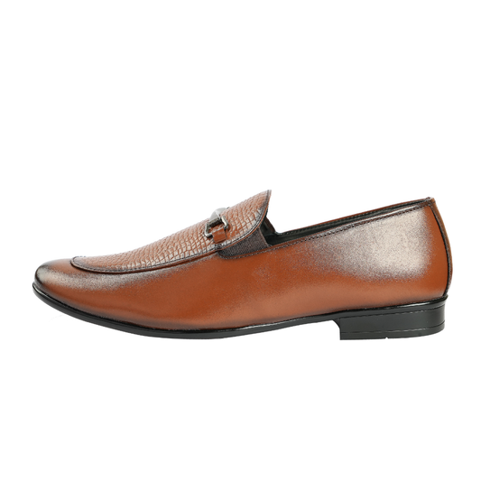 Chamda Tan Textured Leather Slip-On Formal Shoes for Men