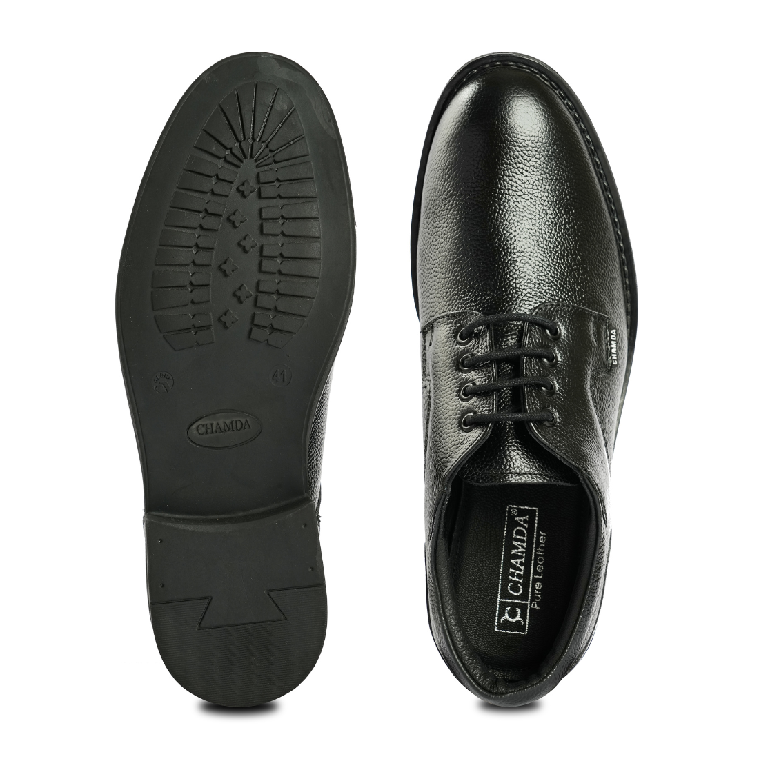 Chamda Black Genuine Leather Formal Lace-Up Shoes for Men
