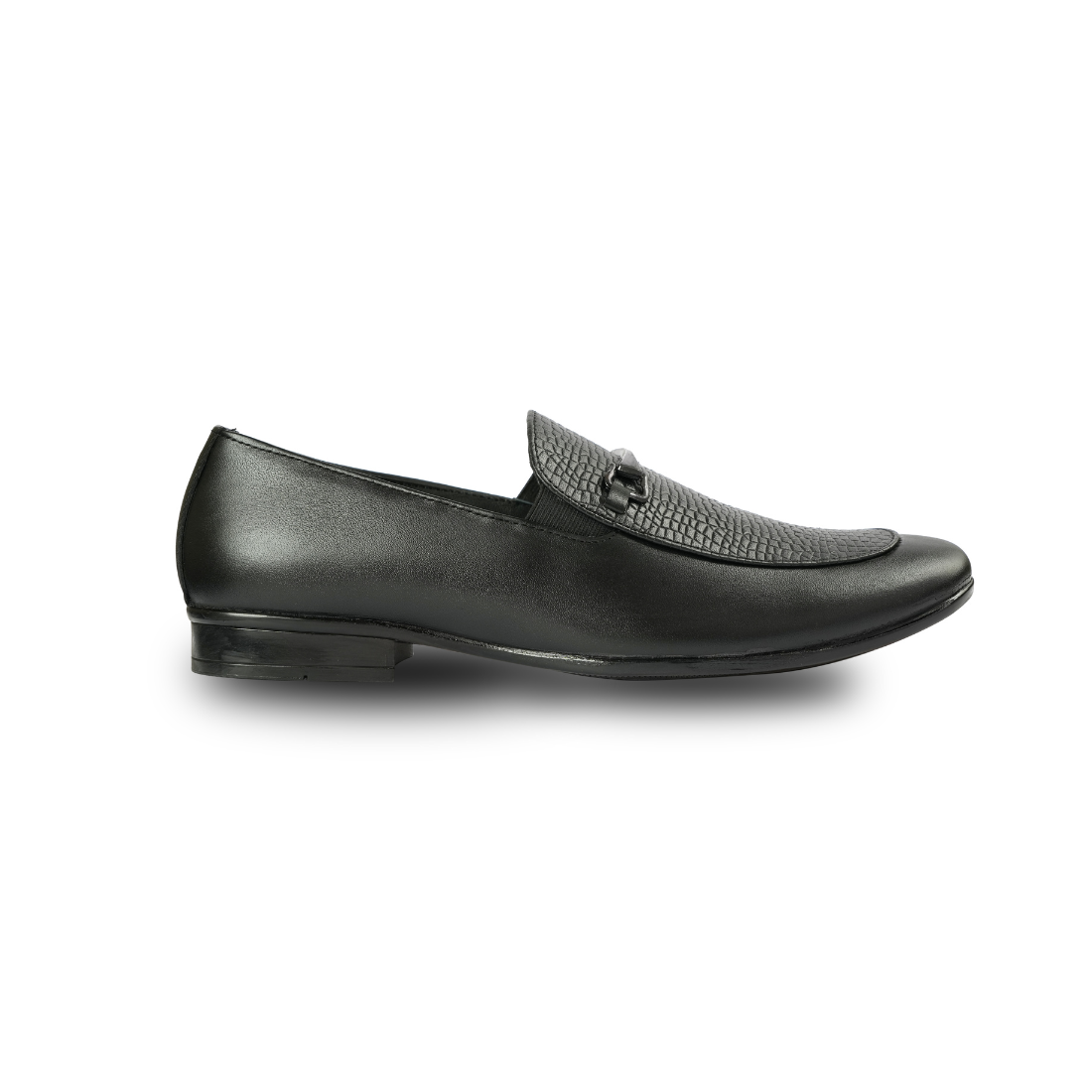 Chamda Black Textured Leather Slip-On Formal/Casual Shoes for Men