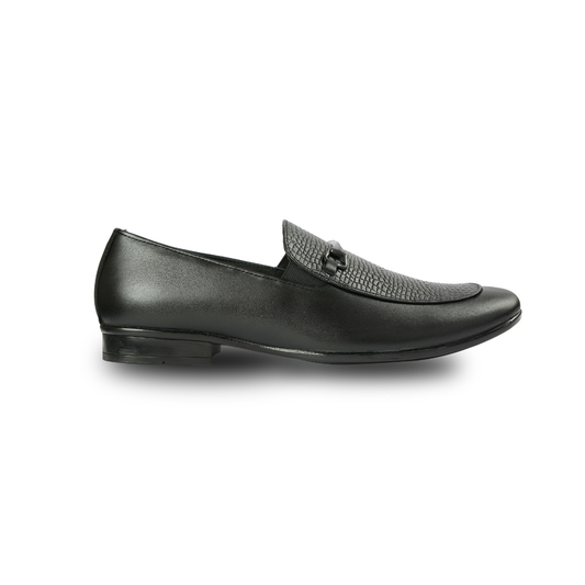 Chamda Black Textured Leather Slip-On Formal Shoes for Men