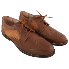 Chamda Classic Brown Brogue Lace-Up Genuine Leather Shoes for Men