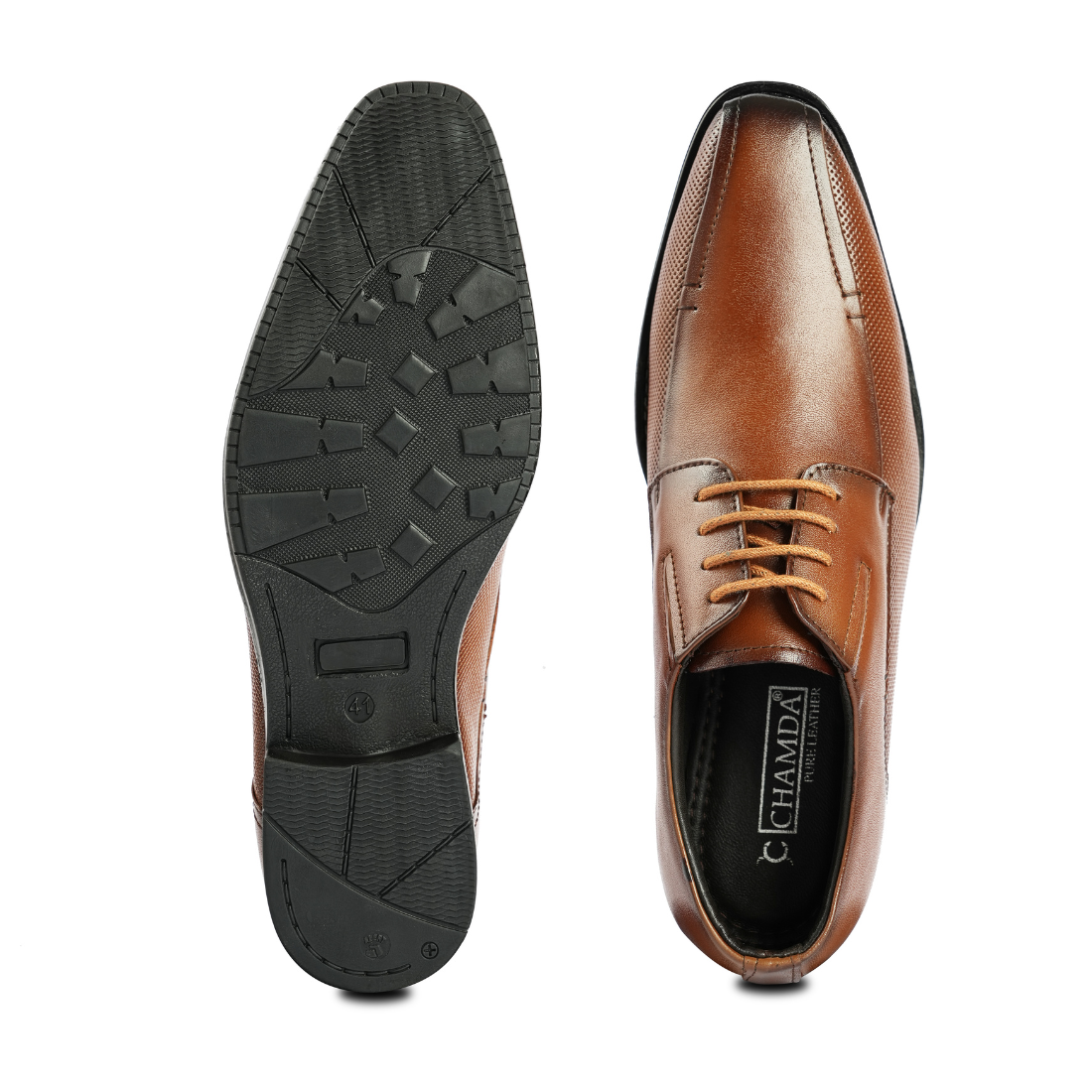 Chamda Tan Brown Textured Leather Formal Lace-Up Shoes
