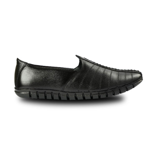 Chamda Black Leather Slip-On Casual Shoes for Men