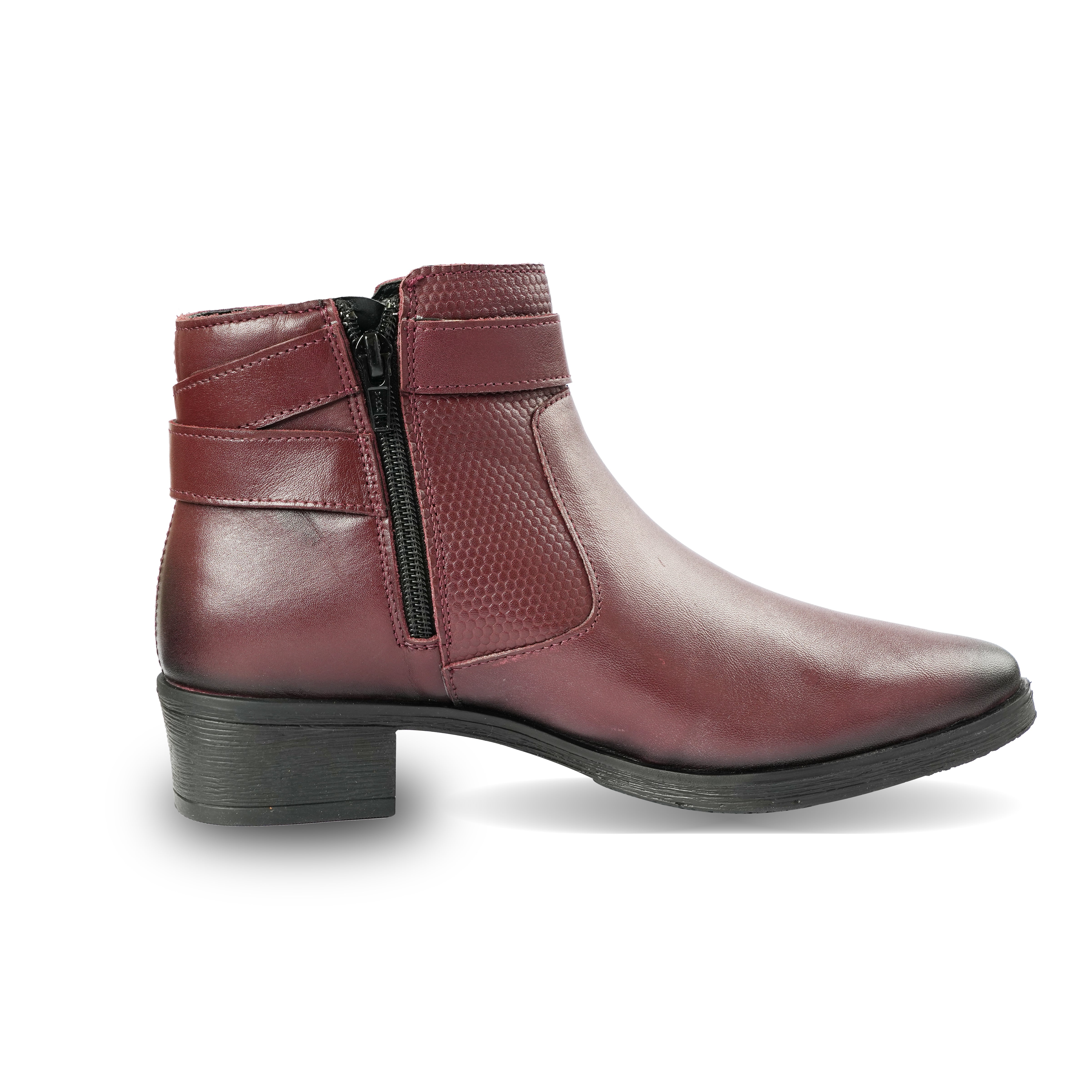 Chamda Women’s Burgundy Ankle Boots with Side Zip