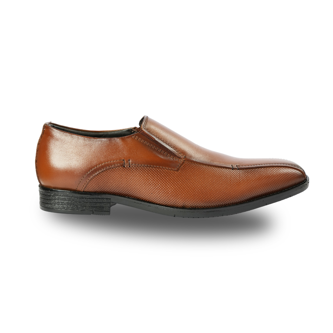 Chamda Tan Brown Textured Leather Formal Slip-On Shoes