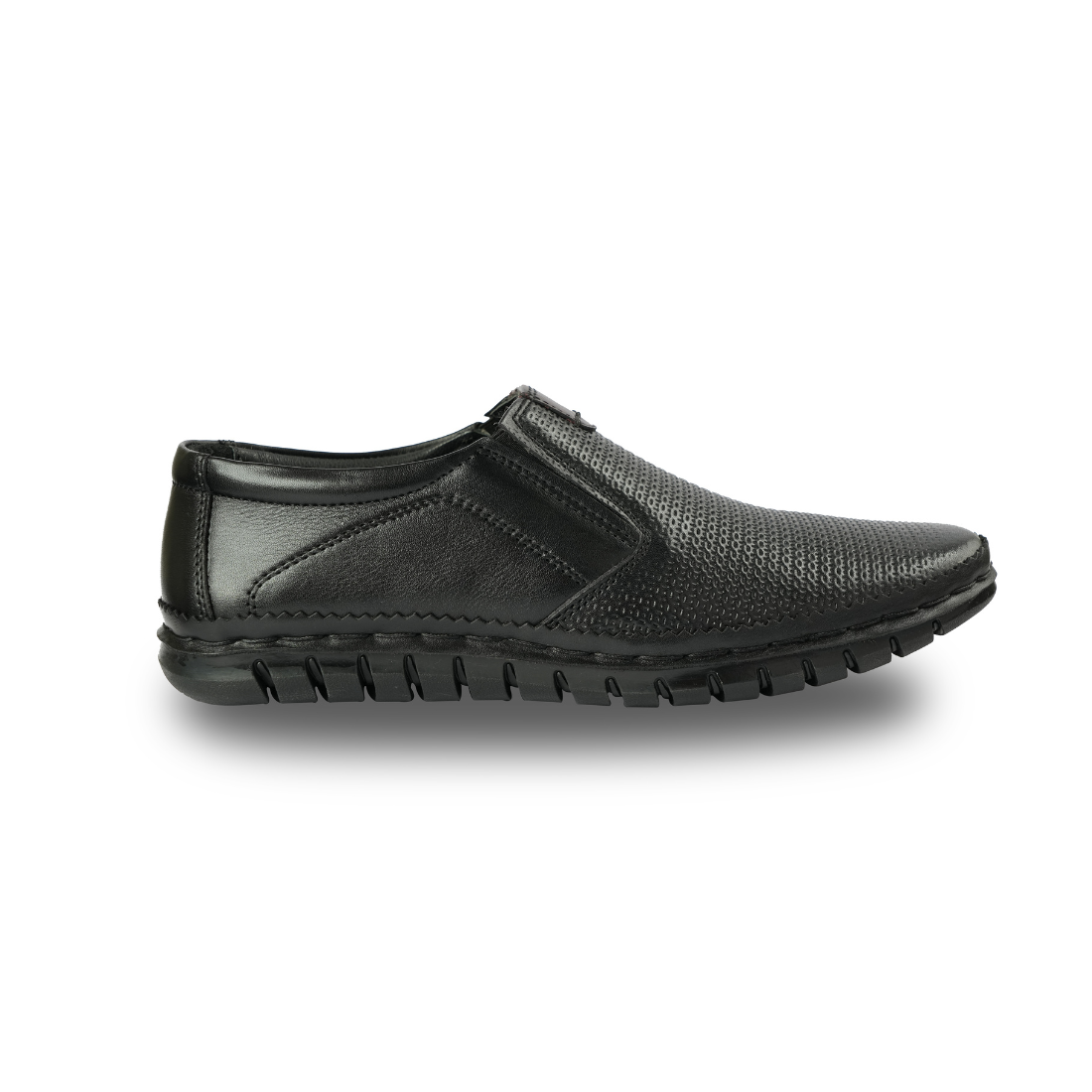 Chamda Black Textured Leather Slip-On Casual Shoes for Men