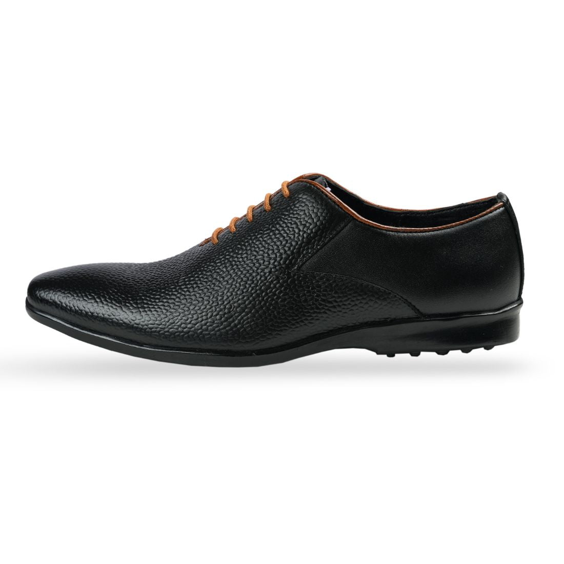 Chamda Men’s Black Textured Leather Lace-Up Formal Derby Shoes