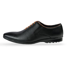 Chamda Men’s Black Textured Leather Lace-Up Formal Derby Shoes
