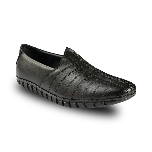 Chamda Black Leather Slip-On Casual Shoes for Men
