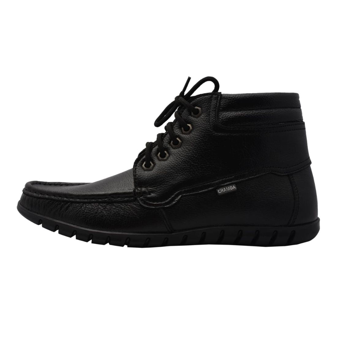 Chamda Men’s Black Genuine Leather Lace-Up Ankle Boots