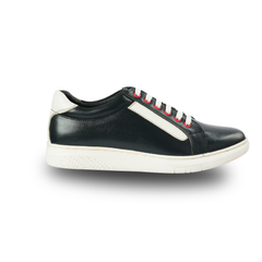 Chamda Black Leather Lace-Up Casual Sneakers for Men