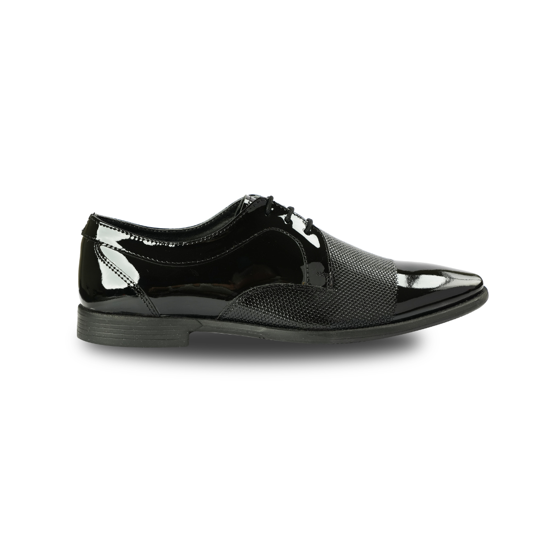 Chamda Black Genuine Leather Patent Finish Textured Lace-Up Formal Shoes for Men