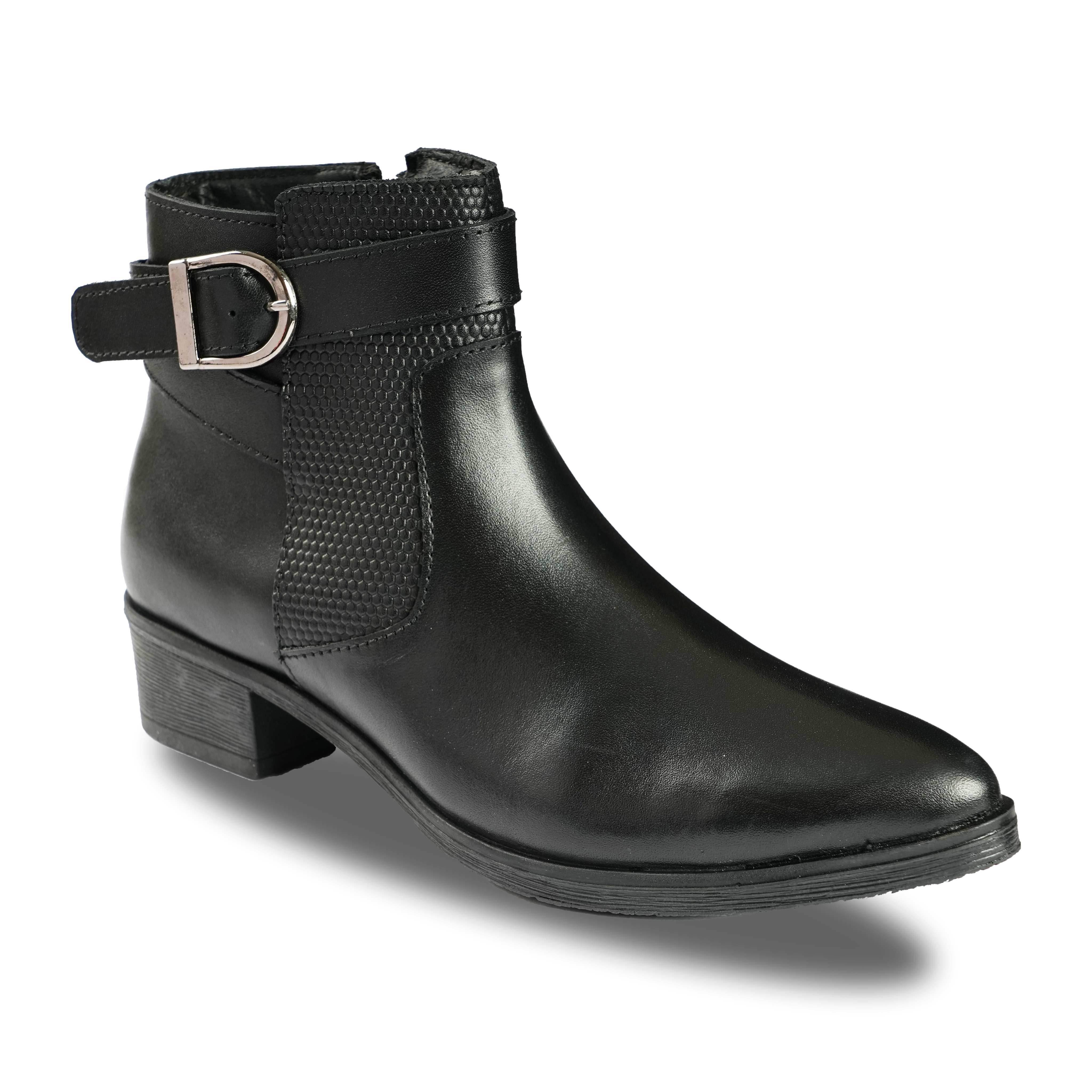 Chamda Women’s Classic Black Ankle Boots with Buckle