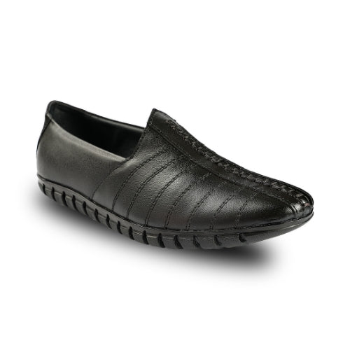 Chamda Men’s Black Leather Slip-On Loafers