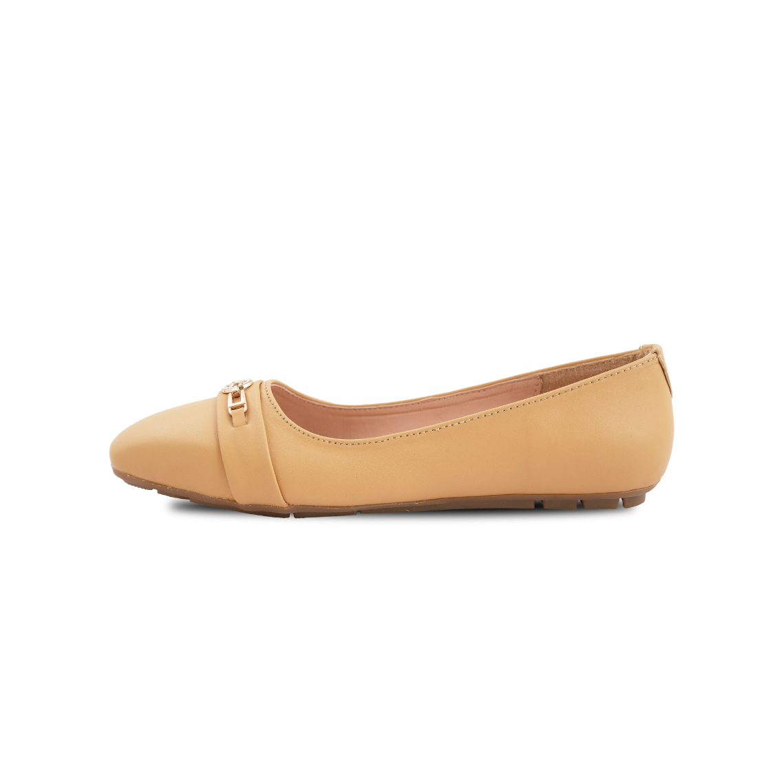 Chamda Women’s Beige Ballet Flats with Metallic Accent