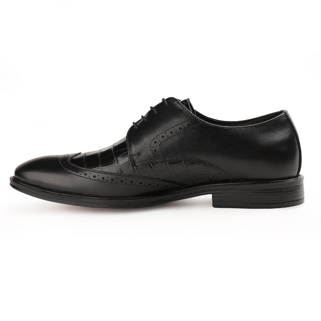 Chamda Men’s Black Textured Formal Leather Shoes