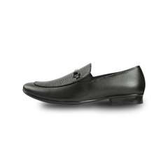 Chamda Black Textured Leather Slip-On Formal/Casual Shoes for Men