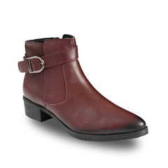 Chamda Women’s Burgundy Ankle Boots with Side Zip
