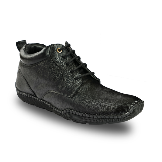 Chamda Black Leather Lace-Up Casual Shoes for Men