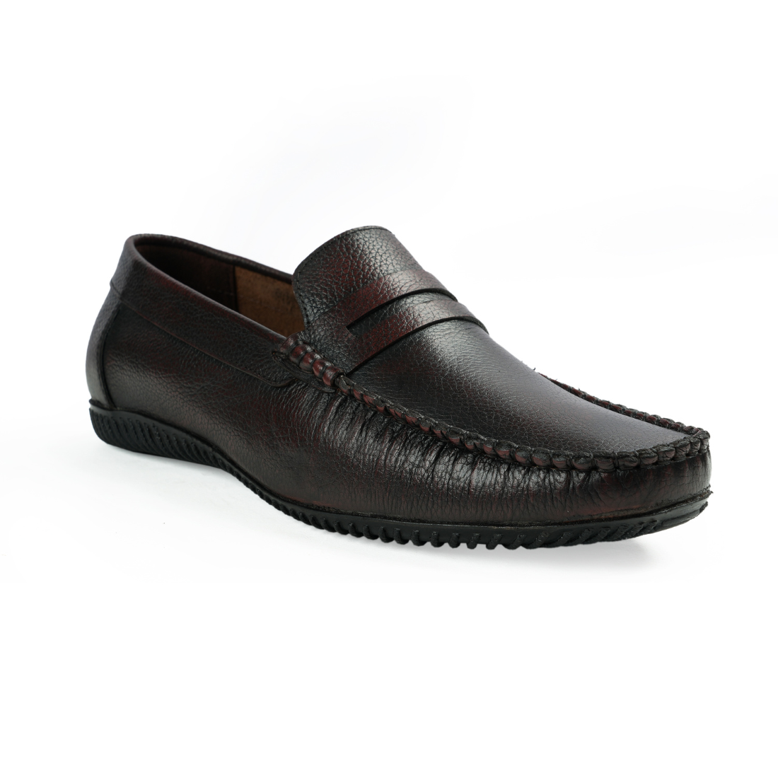 Chamda Men’s Textured Leather Loafers – Dark Brown