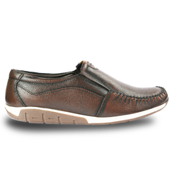 Chamda Dark Brown Leather Slip-On Casual Loafers for Men