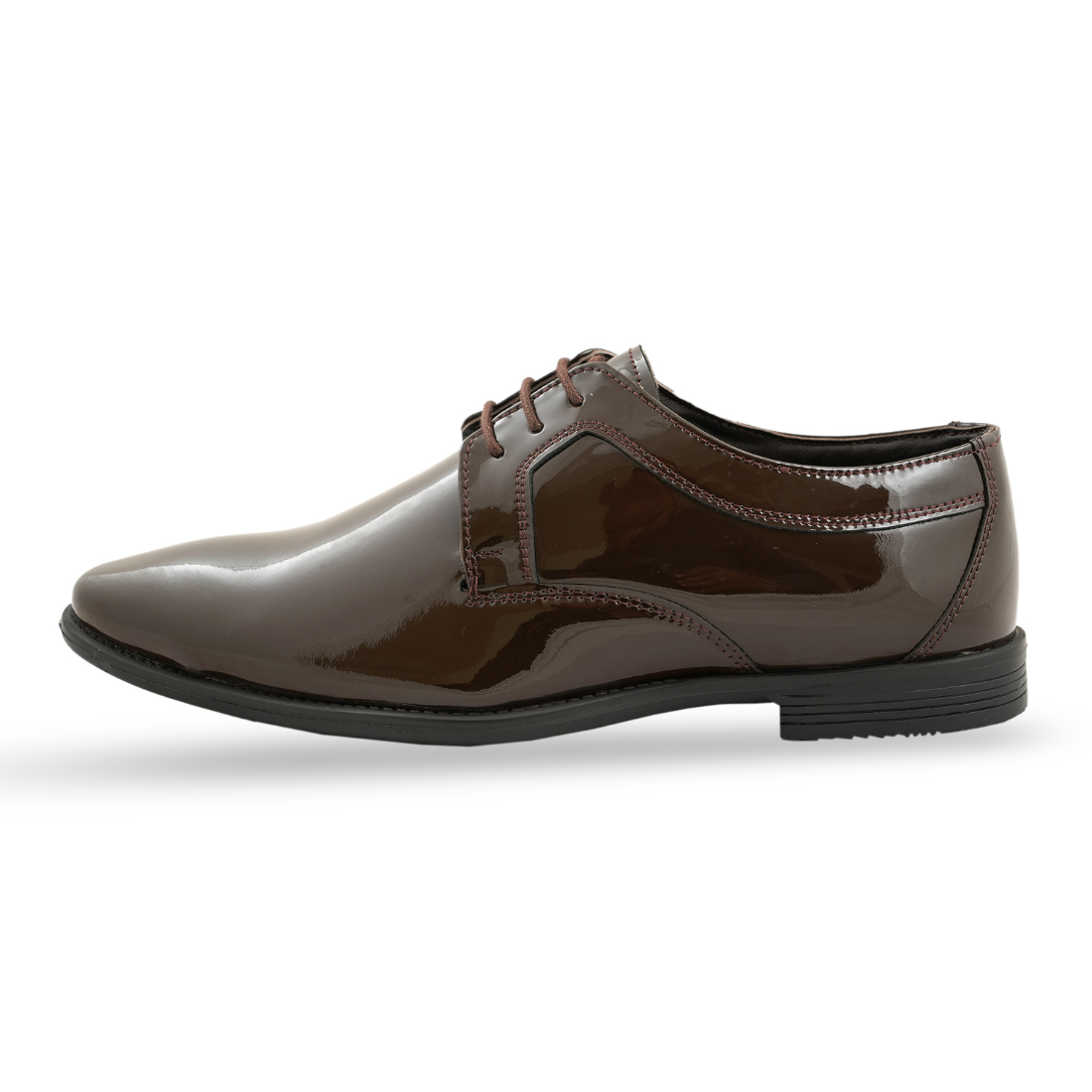 Chamda Brown Genuine Leather Patent Finish Lace-Up Formal Shoes for Men