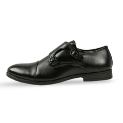 Chamda Black Double Monk Strap Formal Genuine Leather Shoes for Men