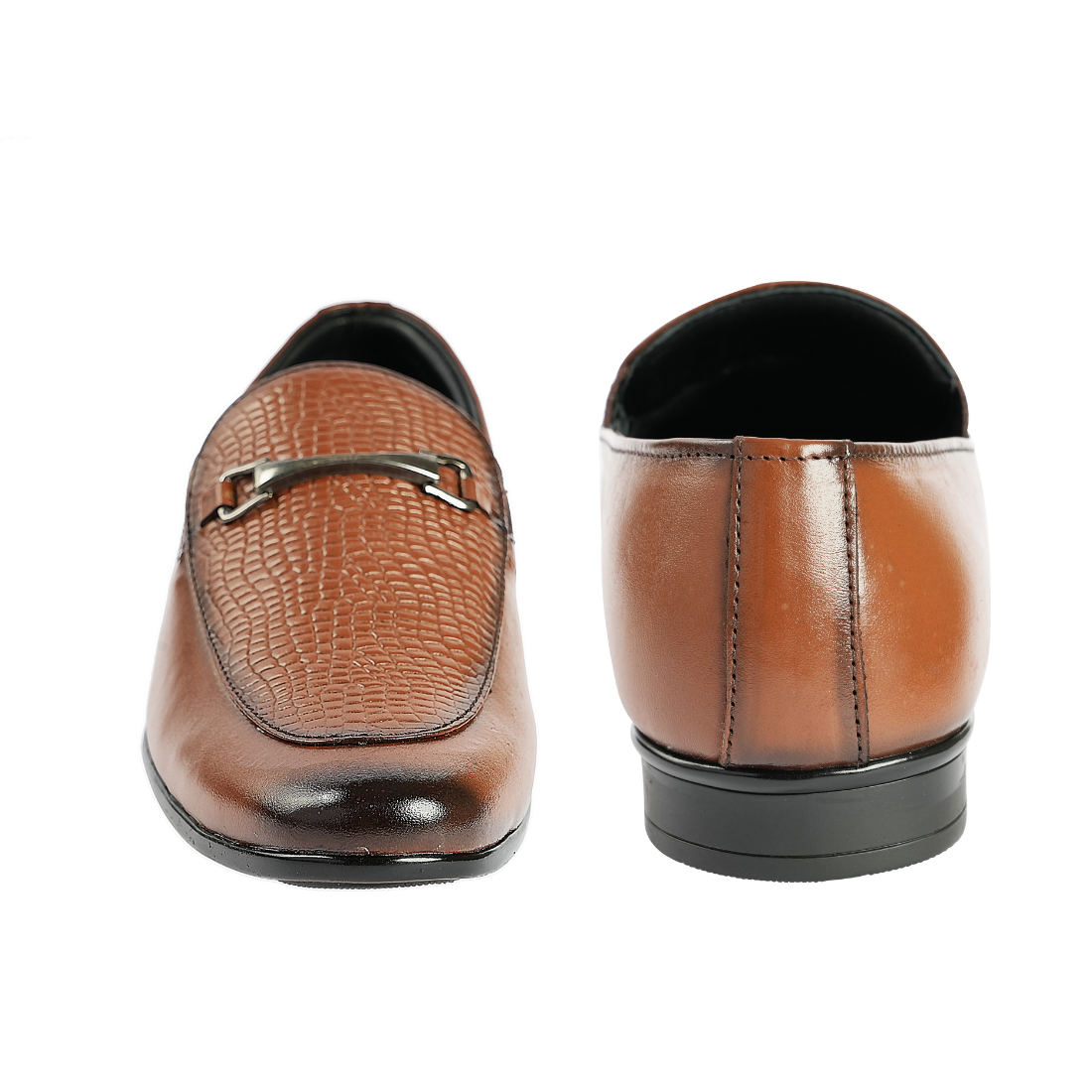 Chamda Tan Color Textured Leather Slip-On Formal/Casual Shoes for Men
