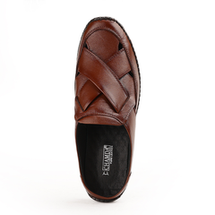 Chamda Men’s Brown Leather Slip-On Sandal Shoes