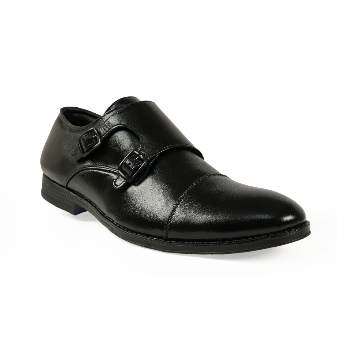 Chamda Black Double Monk Strap Formal Genuine Leather Shoes for Men